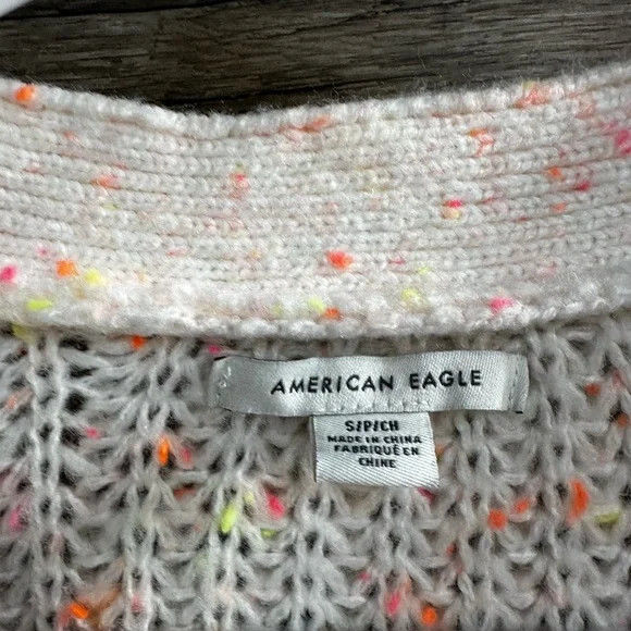 American Eagle Outfitters Cream and Neon Chunky Knit Cardigan - Picture 3 of 7